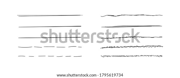 Set of wavy horizontal lines.
Marker hand-drawn line border set and scribble design elements. Set
of art brushes for pen. Hand drawn grunge brush strokes.
