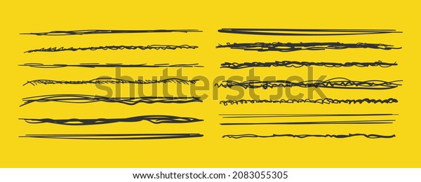Set of wavy horizontal lines.\
Marker hand-drawn line border set and scribble design elements.\
Hand drawn grunge brush strokes. Set of art brushes for pen.\
