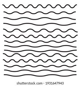 Set of wavy, zigzag, horizontal lines. Waves outline icon. Wave thin line symbol