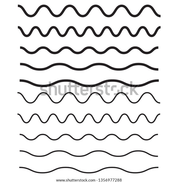 Set of wavy, zigzag, horizontal lines. Waves\
outline icon. Wave thin line\
symbol