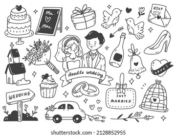 Set Of Wedding Doodle Line Art Design Element