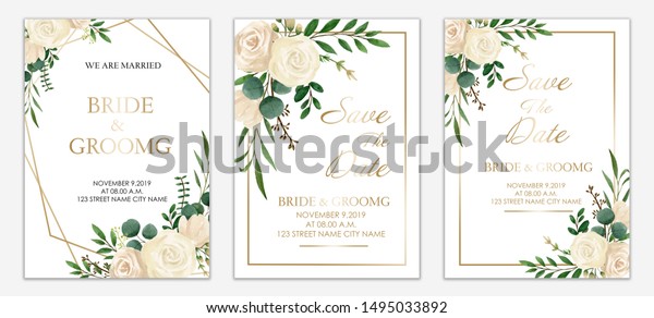 Set Wedding Invitation Card Design Botanic Stock Illustration