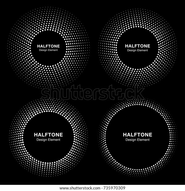 Set of White\
Abstract Emblem Circle Frame Halftone Dots Logo Design Elements for\
medical treatment, cosmetic, technology. Circle Border Icon\
halftone square dot raster elements.\
