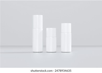 Set of White Blank Spray Bottles: Mockup for Cosmetic Packaging, Advertising, and Household Chemicals