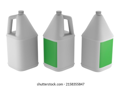 Set With White Plastic Gallons Jug Isolated On Background. Round Handled Bottle 4L Or 1 Gallon. 3D Render