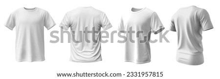 Set of white tee t shirt round neck front, back and side view on white background cutout file. Mockup template for artwork graphic design. 3D rendering

 Foto d'archivio © 