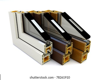 Set Of Window Profiles: White, Mahogany, Oak