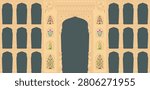 Set of windows Beautiful Arch small and Big Design with Indian Rajasthani fort and Culture. Wedding Backdrop and other uses. Abstract Indian floral rug design, Persian carpet, tribal texture Design.