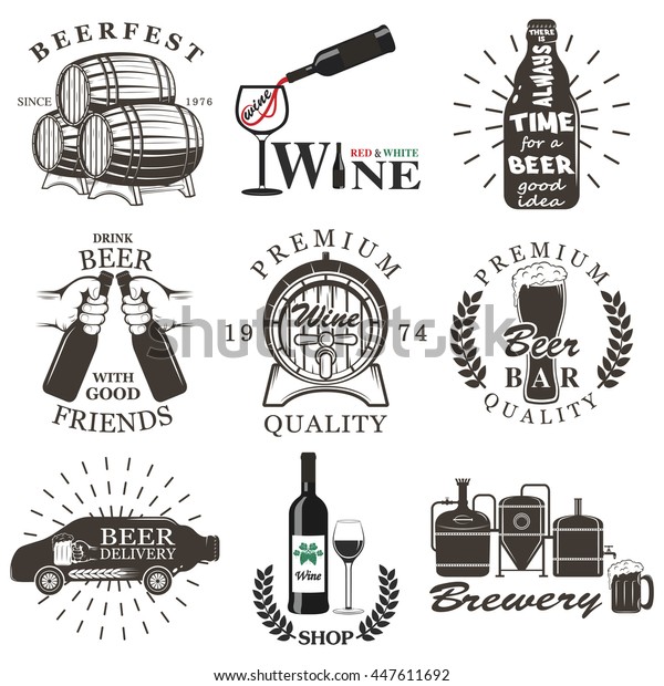 Set of wine and\
beer signs, badges and\
labels