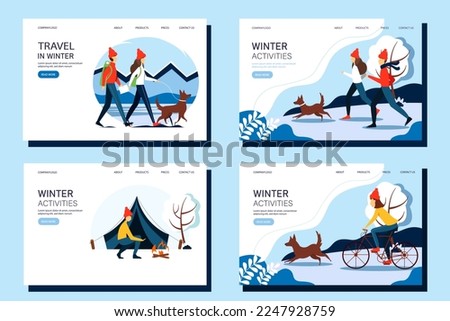 Set of winter activity web banners. The concept of an active and healthy lifestyle.