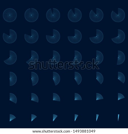 Set with a wireframe sphere, decreasing in shares.