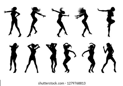 A set of woman dancers dancing in silhouette