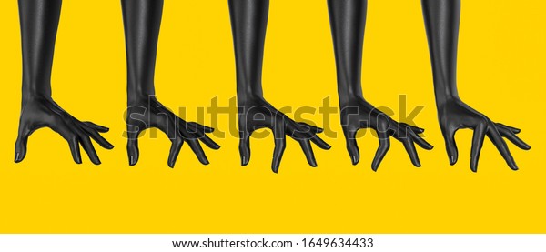 女性の黒い手のセットで サイズが異なる 大きい物と小さい物の上から手を持つ手のしぐさ 黄色い背景に 3dイラスト のイラスト素材 女性の黒い手のセットで サイズが異なる 大きい物と小さい物の上から手を持つ手のしぐさ 黄色い背景に 3dイラスト のイラスト素材