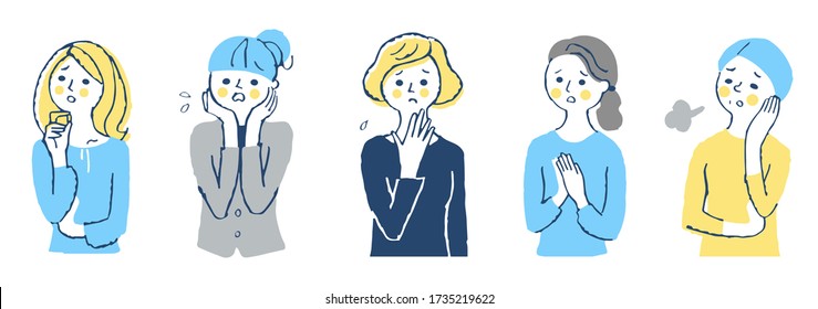 A set of women with a troubled expression