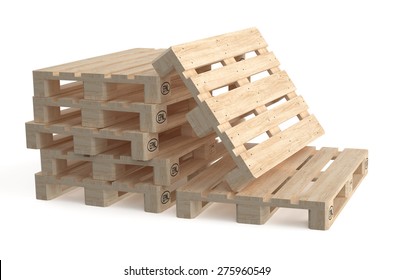 Set Of Wooden Eur Pallets  Isolated On White Background