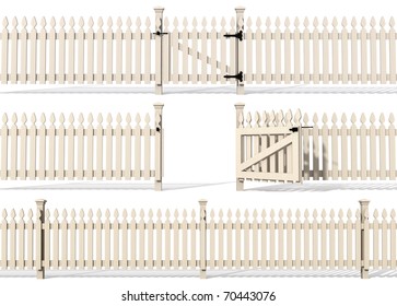 set of wooden fence isolated on white - rendering