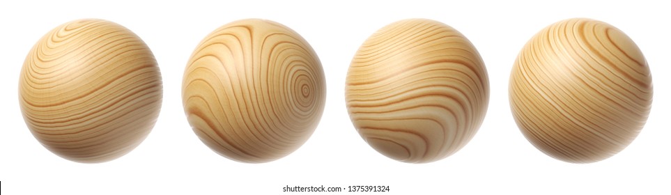 Set of wooden spheres isolated on a white background. 3d illustration