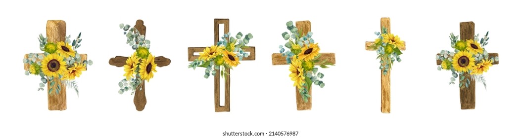 Set wooden watercolor cross