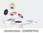 Set of Xmr Monero coin stacks and tokens showing logo and ticker. Illustrative design suitable for cryptocurrency and altcoin concepts. High quality 3D rendering.