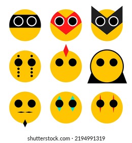 Set Of Yellow Emojis With Many Emotions And Themes.