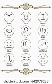 Set Zodiac Signs Ornate Borders White Stock Illustration 642978223 ...