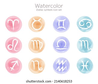 Set Of Zodiac Symbol Icons With Watercolor Texture