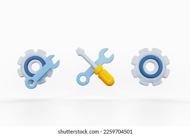 Setting or Tools icon 3D Rendering on white background.