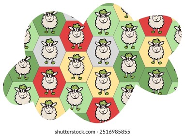 Settlers of Catan board game inspired resources (sheep) cartoon version in hexagonal shape - Powered by Shutterstock