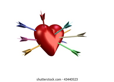 seven arrows strike heart,   isolated on white background