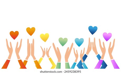 Seven colored hearts and seven clapping hands - Powered by Shutterstock