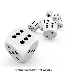 Seven Dice On White Background