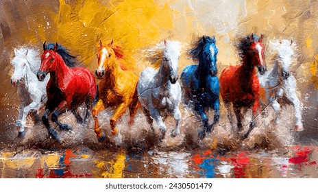 seven horse painting . Significance Of Seven Horse Painting In Vaastu Horses, specifically seven galloping horses, have a great significance in Vaastu. Horse, in Vaastu, symbolizes success and power. - Powered by Shutterstock