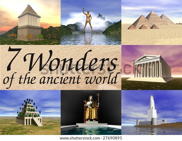 Seven Wonders Ancient World 3d Reconstructions Stock Illustration 27690895