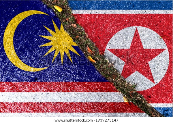 国交を断つ 北朝鮮国旗 マレーシア国旗 3dイラスト のイラスト素材