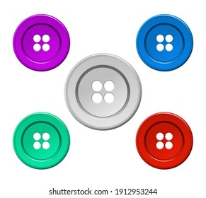 Sewing Colored Button  On White Background