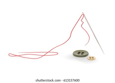 Sewing Needle With Red Thread. 3D Rendering