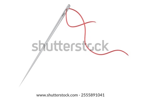 Sewing Needle with Thread, 3D rendering isolated on white background