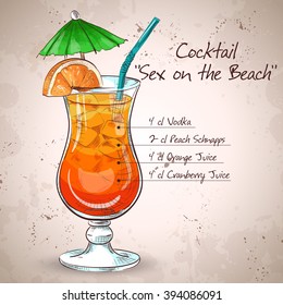 Sex On The Beach Mixed Drink With Orange Garnish On Light Background