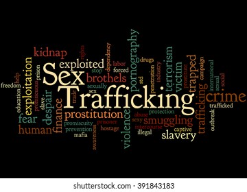 Sex Trafficking, Word Cloud Concept On Black Background. 