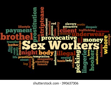 Sex Workers, word cloud concept on black background.
