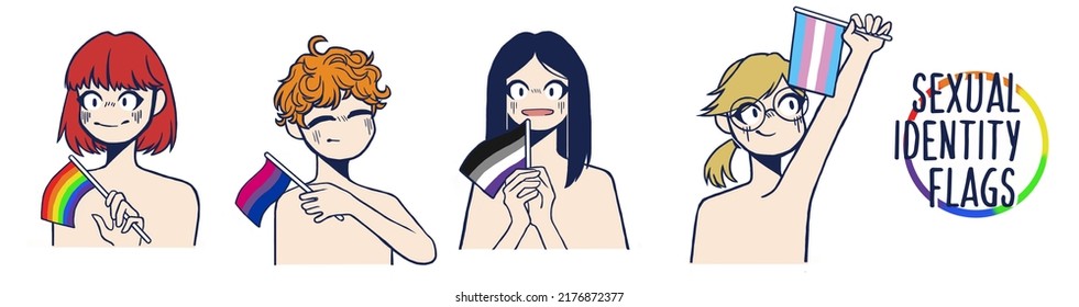 Sexual Identity Flags Illustration LGBTQ+ Flag, Bisexual Flag, Asexual Flag And Transgender Flag