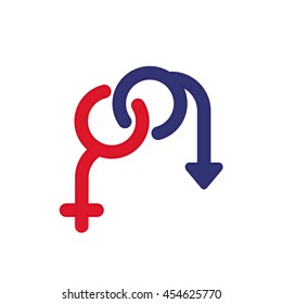 Sexual Problems  Logo On White. Impotence Red And Blue Icon. Urology Dysfunction Symbol. Medicine And Health Background. Medical Pattern.