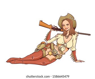 Sexy Cartoon Cowgirl Gun Pinup