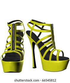 Sexy Female Yellow High Heeled Strappy Stiletto Sandals