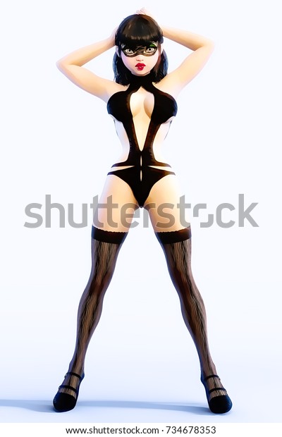 Sexy Glamorous Girl Black Mask Body Stock Illustration 734678353