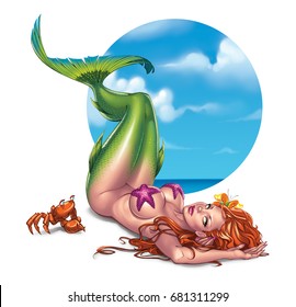 A sexy Mermaid with a little crab