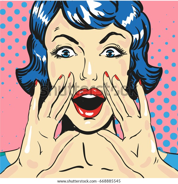 Sexy Surprised Blonde Pop Art Woman Stock Illustration 668885545