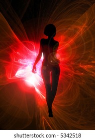Sexy woman silhouette on glowing red abstract