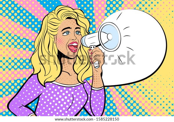 Sexy Young Woman Open Mouth Megaphone Stock Illustration 1585228150