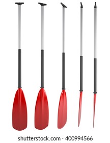 Sey Of Red Oars Isolated On White Background. 3D Rendering